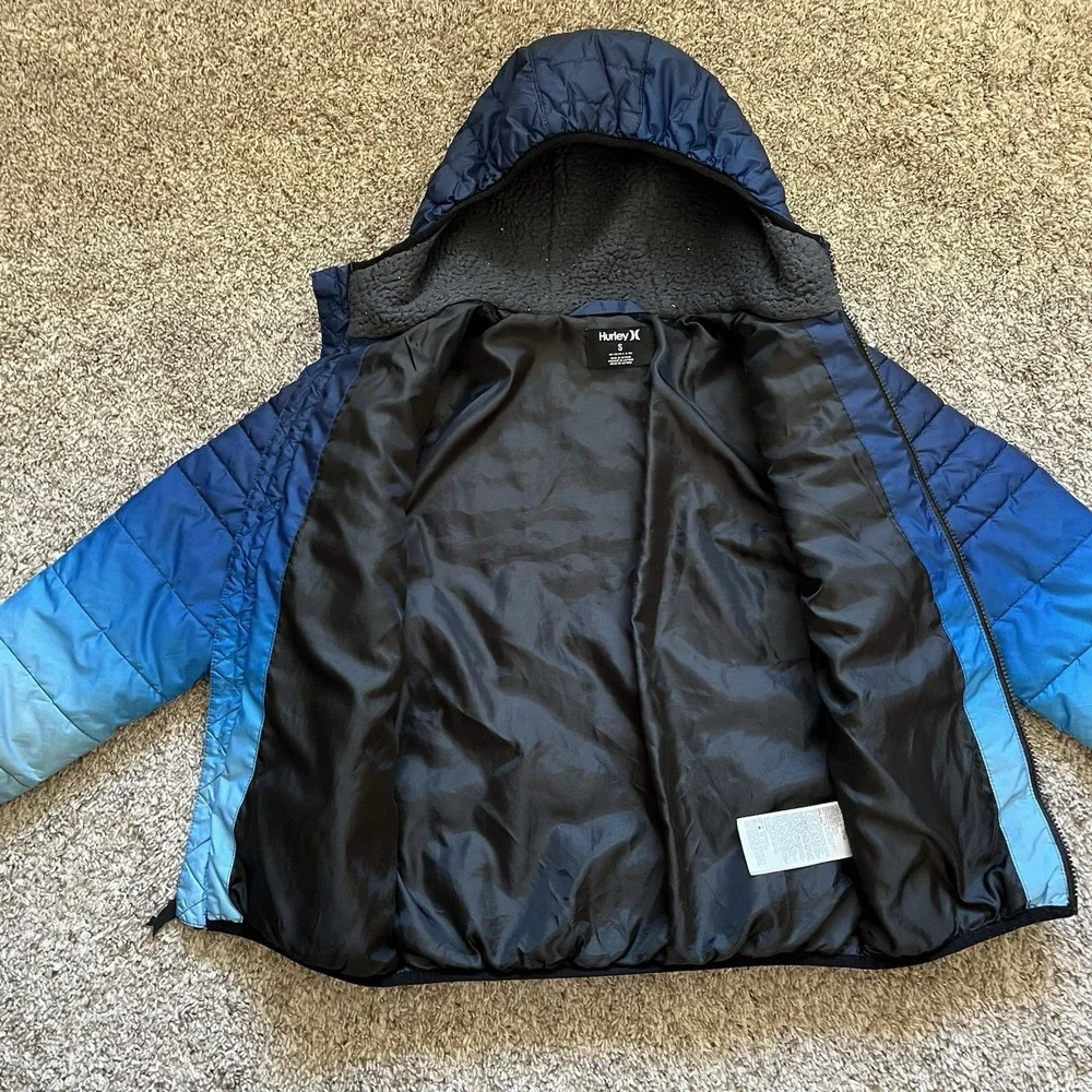Hurley Puffer Coat Boys Size Small Blue Full Zip Good - Picture 6 of 6